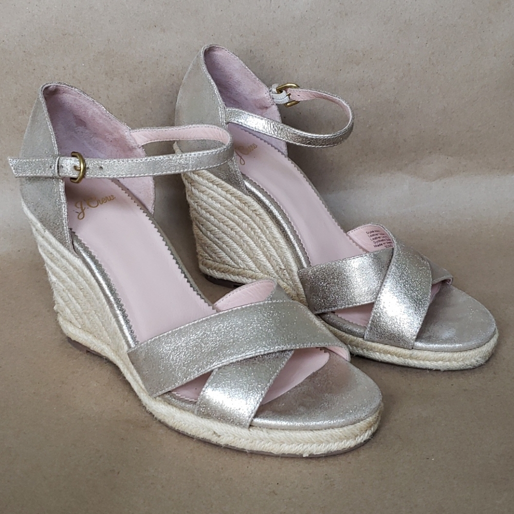 J. Crew Jute wedge sandals in metallic leather